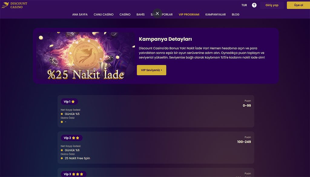 discount casino vip nakit iade
